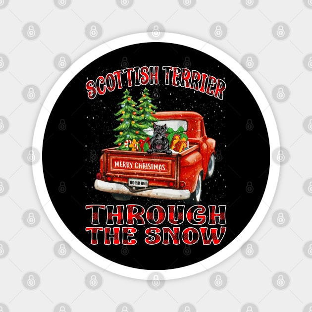 Christmas Scottish Terrier Through The Snow Dog Santa Truck Tree Magnet by intelus